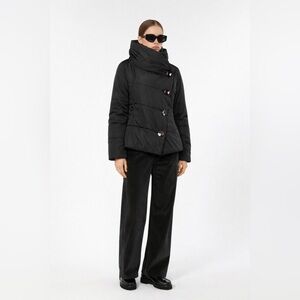 Max Mara Quilted DOWN filled Puffer asymmetrical buttons BLACK Jacket coat M 8